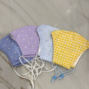 Pearl-Embellished Face Masks - Purple, Blue, Yellow